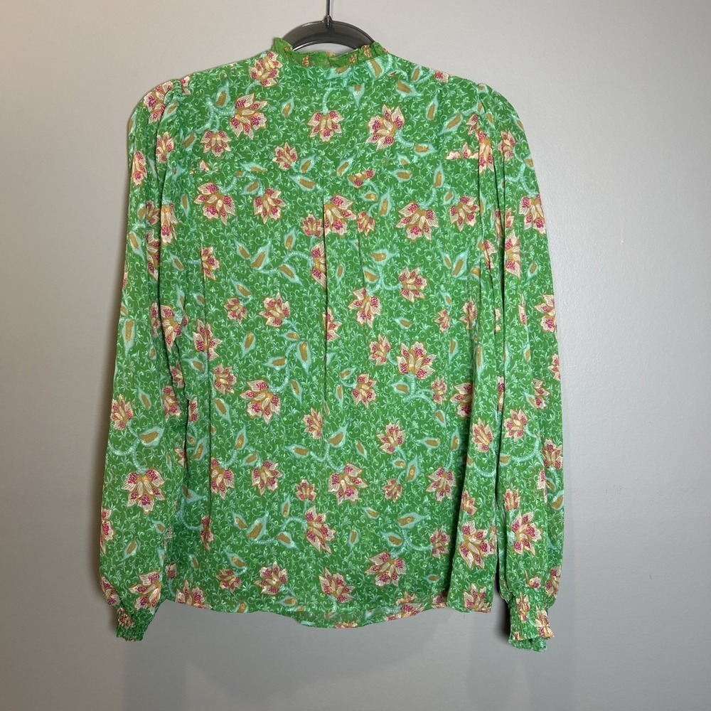 Joie Blouse Top Womens M Green Floral Pullover Peasant Cottagecore Boho Prairie - Picture 10 of 12